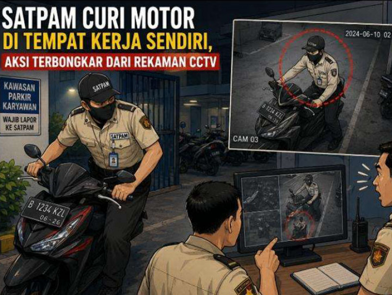 Satpam Curi Motor di Tempat Kerja Sendiri, Aksi Terbongkar dari Rekaman CCTV